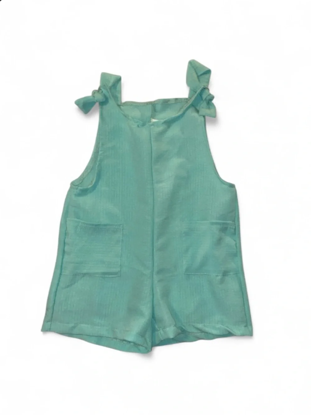 Girls' Teal Knot-Strap Romper Shorts